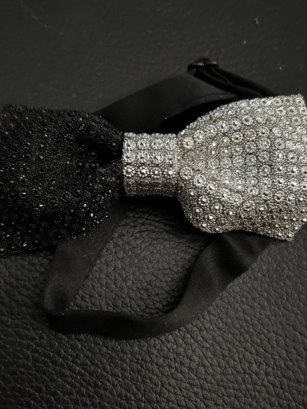 Sparkling Black and Silver Crystal Bow Tie
